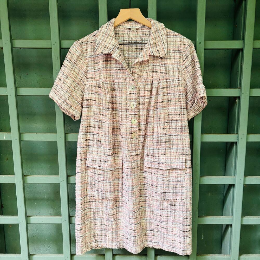 Tyler Böe Pink Teed/Bouclé Quiet Luxury Preppy Workwear Knit Shift Dress - Sz M - Picture 2 of 7